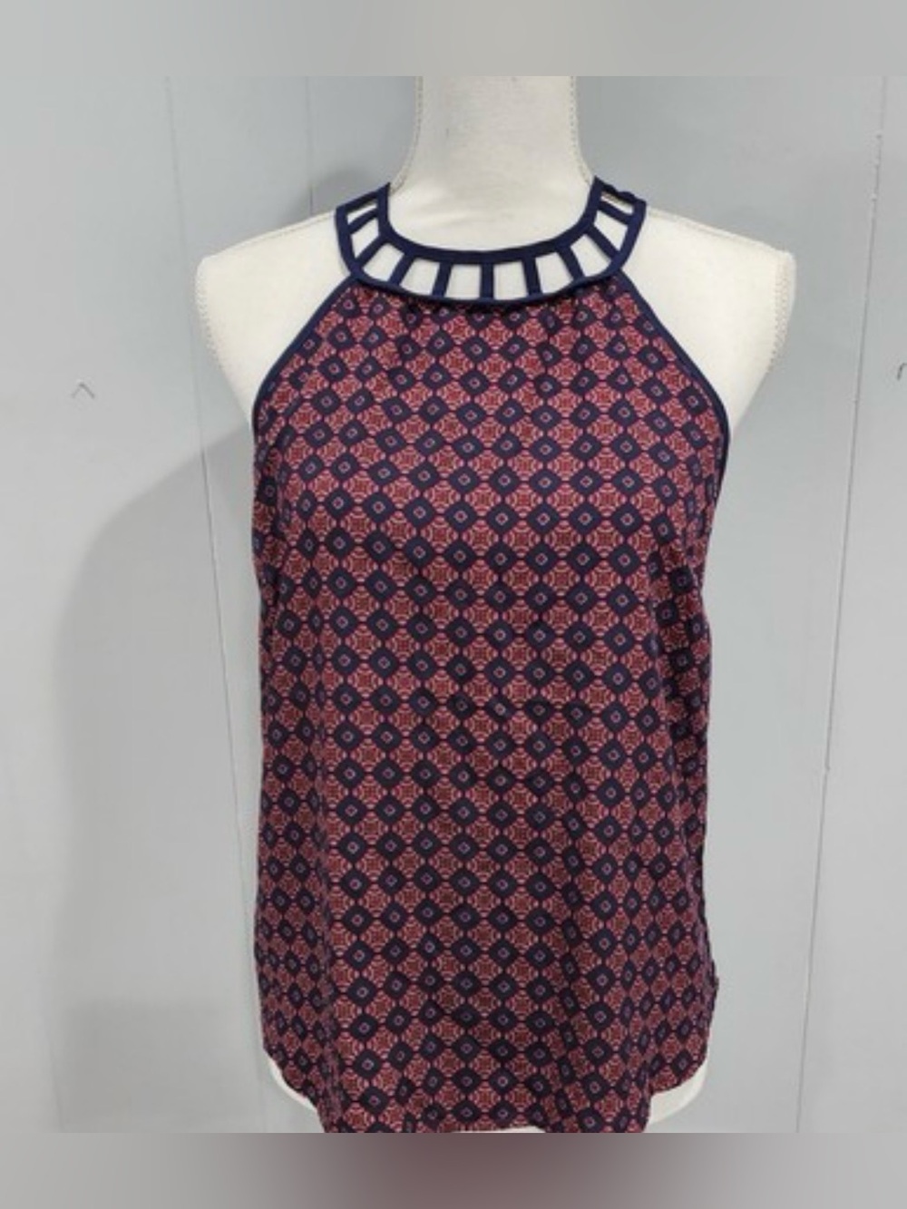 Monteau Los Angeles Geometric Print Cage Halter Neck Tank Top